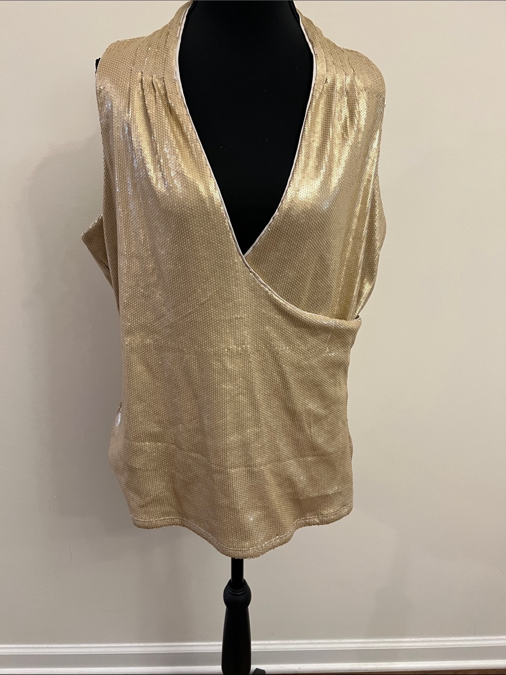 White House Black Market Metallic Gold V-Neck Wrap Camisole